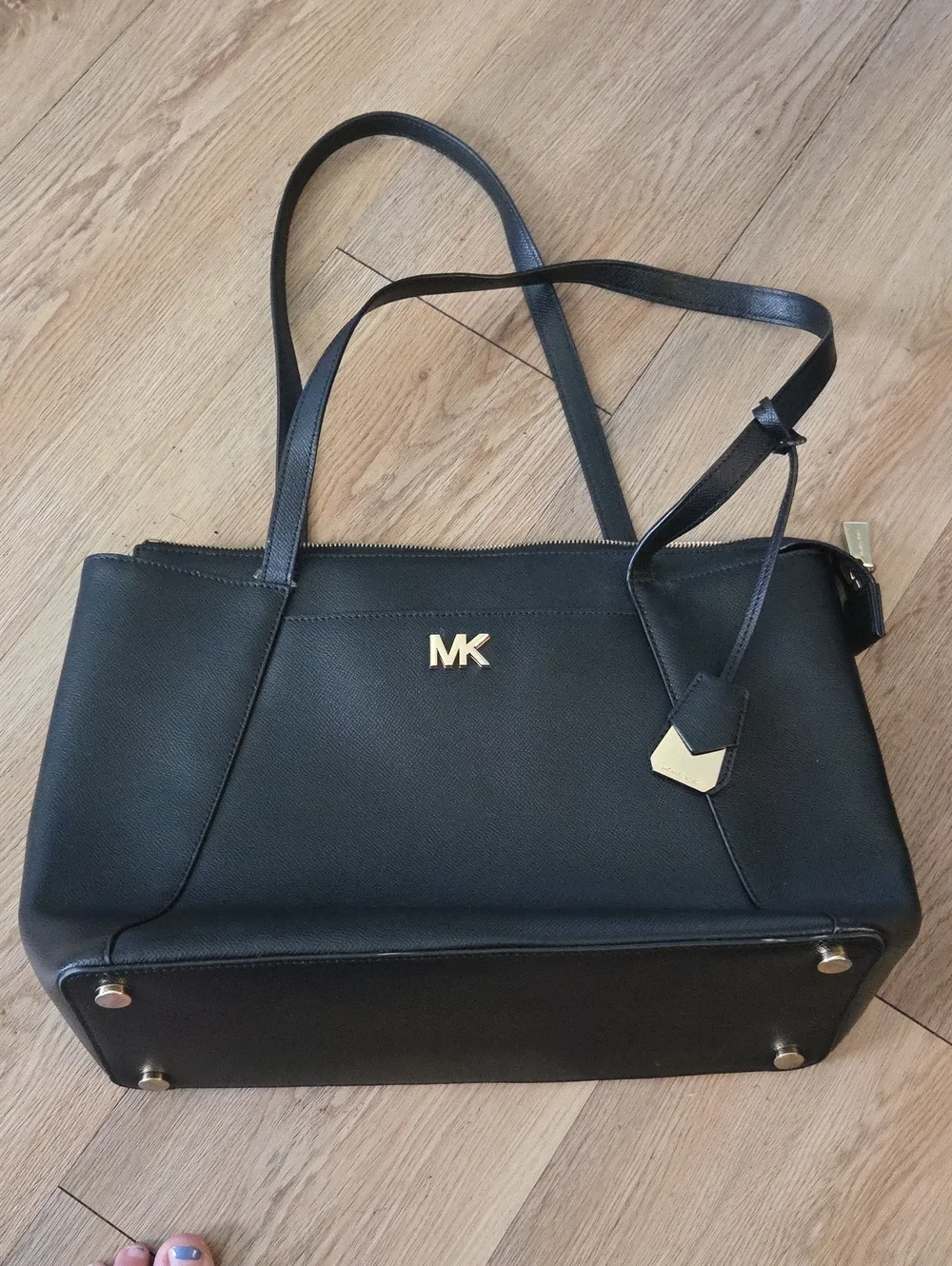 Michael Kors Black Leather Tote Bag with Gold Hardware